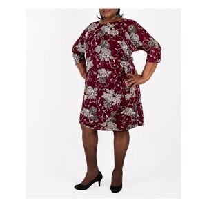 SIGNATURE BY ROBBIE BEE Womens 3/4 Sleeve Knee Length Faux Wrap Dress